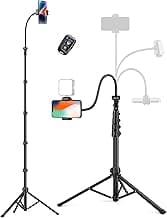Phone Tripod, 86" Tall Tripod for iPhone with Flexible Gooseneck & Remote, Portable Aluminum Cellphone Stand for Selfies, Video Recording,T...